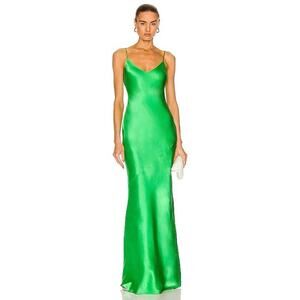 L'AGENCE NWT Serita 100% Silk Maxi Slip Bias Dress 0 V-Neck Long Gown Pop Green
